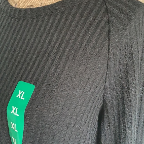 Chaser black waffle weave long sleeve shirt tunic rounded hi lo button sleeve - Picture 8 of 16